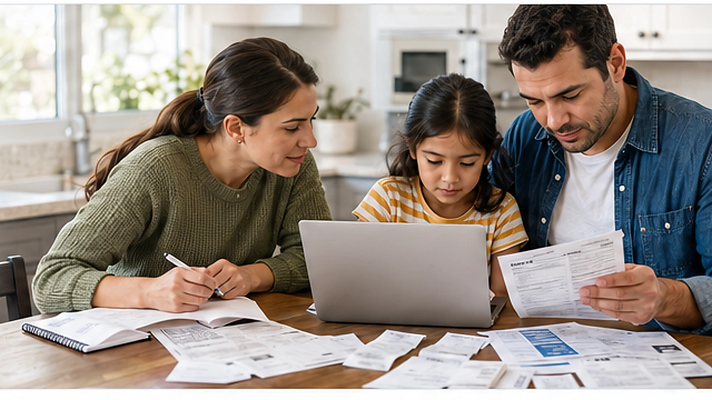 Family reviewing benefit information